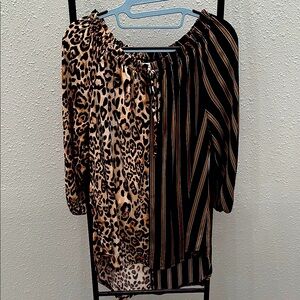Cato Leopard and Stripe Women's Top